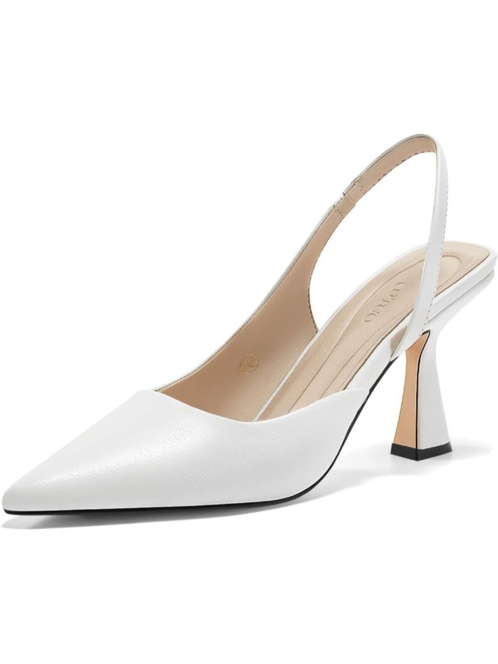 Women's White Slingback Stiletto High Heels Closed Pointed Toe Pumps Dress Shoes